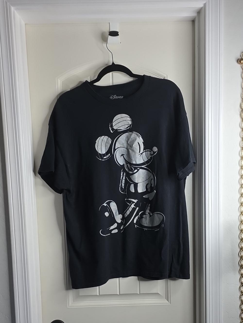 Disney Black Short-Sleeve Tee with Silver Mickey Graphic